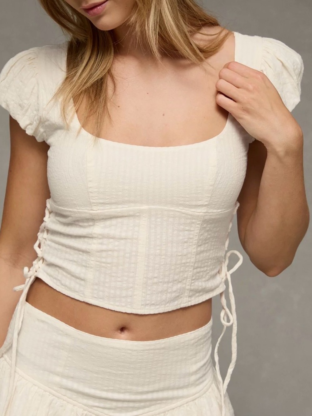 American Eagle side-tie lace-up cropped fairy blouse sz XL NWOT
